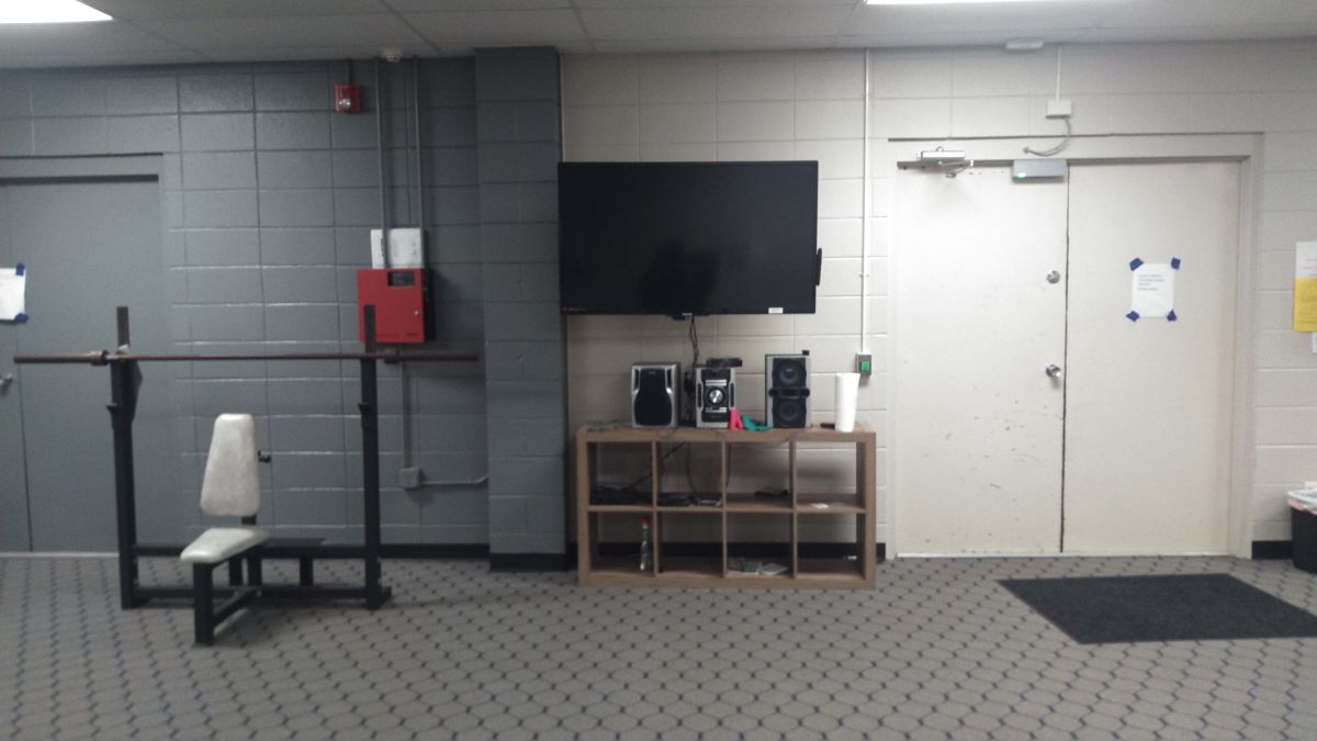 tv and entertainment center, including stereo in Dell Gym's Weight Room